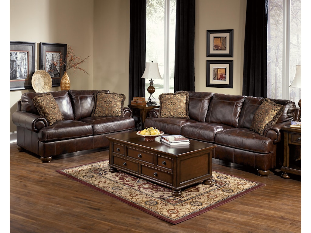 ashley furniture axiom leather sofa in walnut
